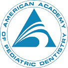 The image shows a logo with a blue triangle inside a circle, featuring a white stylized mountain peak, above which is a wavy line, representing an organization called American Academy of Periodontology.